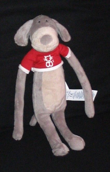 doudou chien gris pull rouge okaidi obaibi