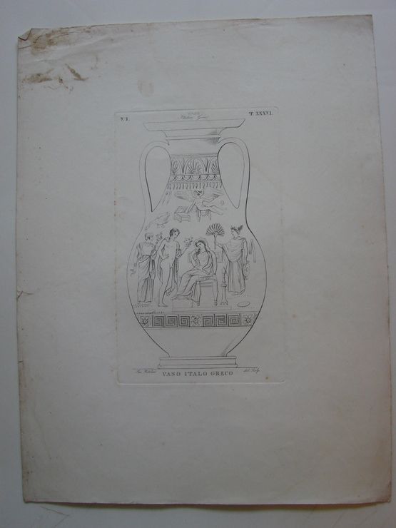gravure, reproduction, estampe, tableau sur papier dessin d'un Vaso Italo Greco (vase italien grec), par Pistolesi Saverio, XIXe siècle