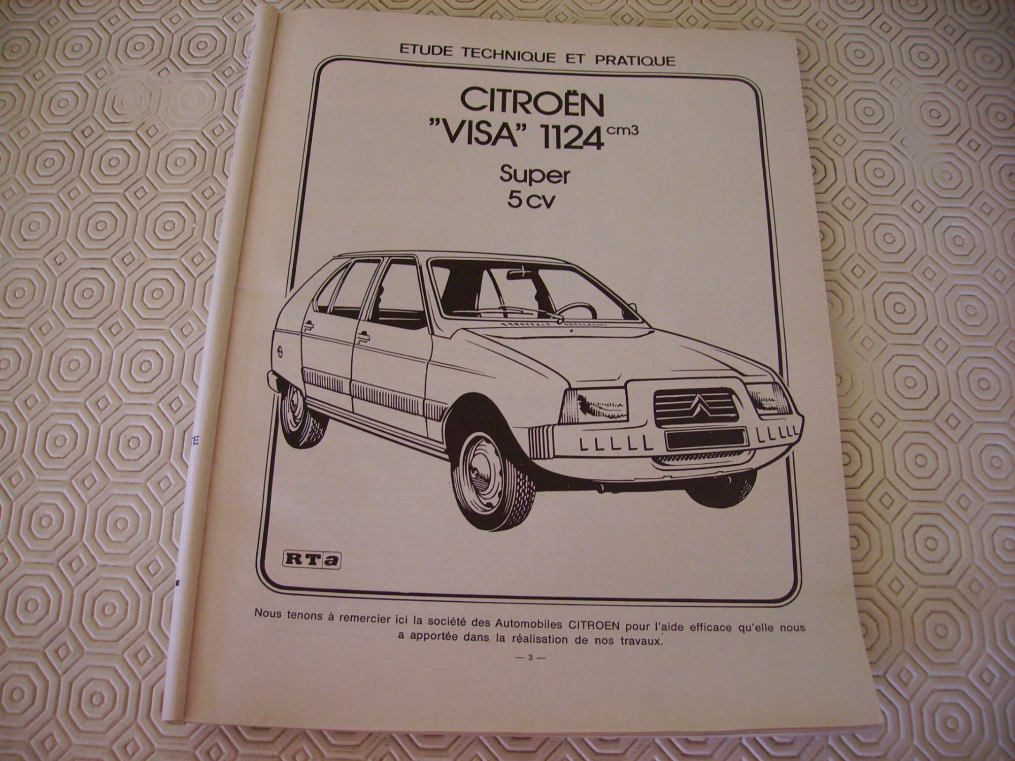 REVUE TECHNIQUE CITROEN VISA 1124 CM3 SUPER 5 CV