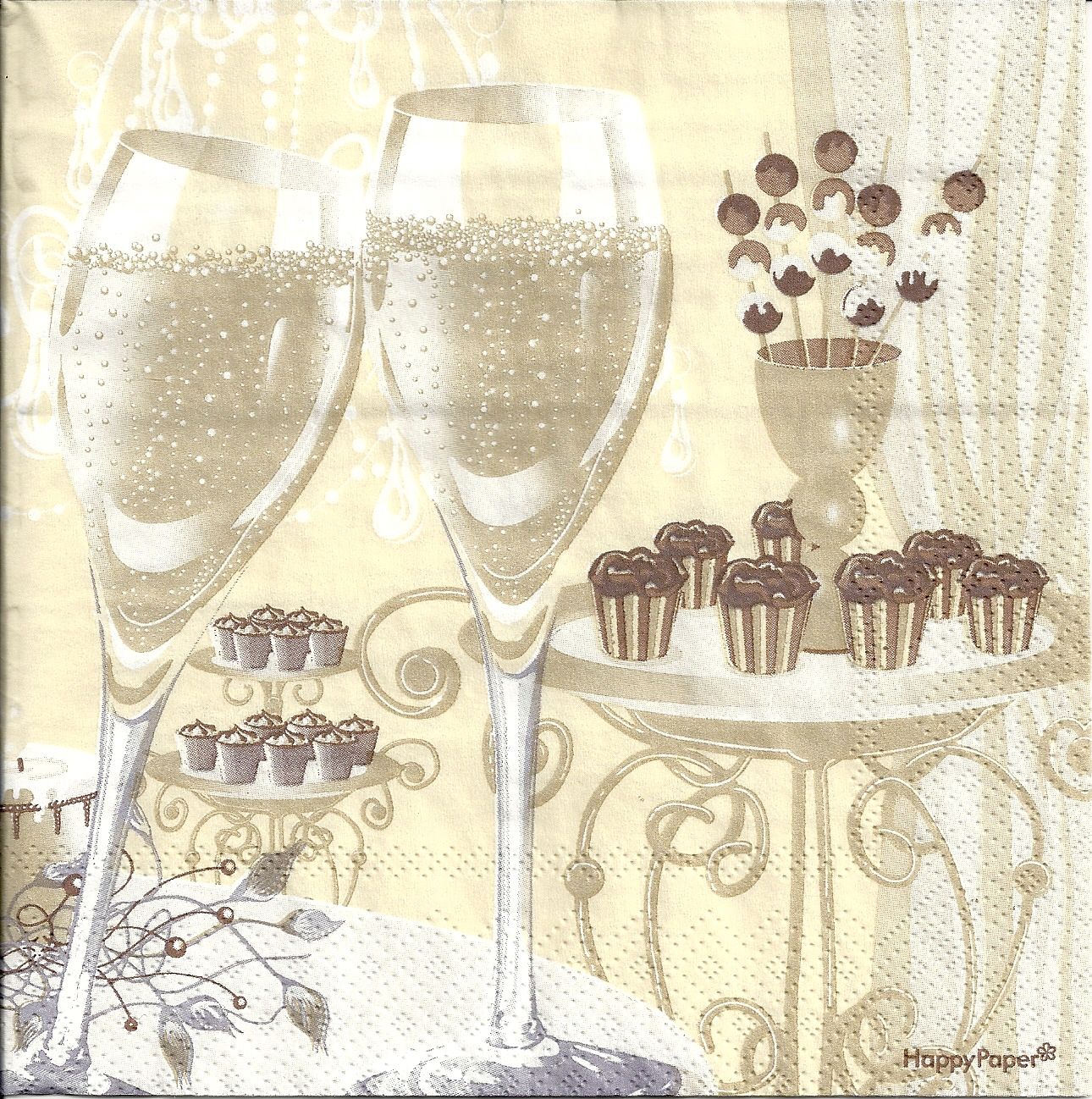 Lot de 2 serviettes déco papier happy paper: Verres de champagne en fête