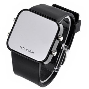 Montre Led Watch Noire Homme Femme - Effet Miroir - Bracelet Silicone Tendance