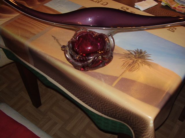 gondole+2 cendriers en verre soufflée à la bouche des années 50