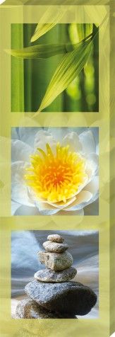 Motivation Poster Reproduction Sur Toile, Tendue Sur Châssis - Tryptique Zen, Bambou, Fleur De Lotus Et Pierres En Équilibre (150x50 cm)