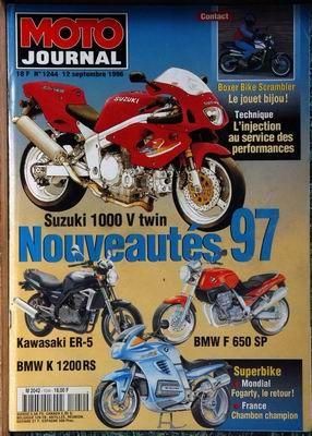 MOTO JOURNAL N° 1244 DU 12/09/1996 - BOXER BIKE SCRAMBLER - L'INJECTION ET LES PERFORMANCES - SUZUKI 1000 V TWIN - KAWASAKI ER 5   -   BMW K 1200 RS  -   BMW F 650 SP - SUPERBIKE MONDIAL  -   FOGARTY - FRANCE  -   CHAMBON.