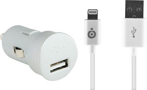 BigBen Interactive - Adaptateur d'alimentation pour voiture - 1 A (USB) - sur le câble : Lightning - blanc - pour Apple iPad mini; iPad mini 2; 3; 4; iPhone 5, 5c, 5s, 6, 6 Plus, 6s, 6s Plus, 7...