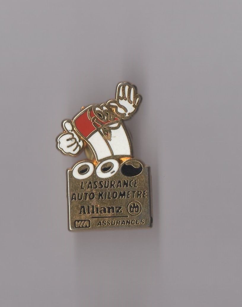 Pin's assurance auto kilometre Allianz - Via assurances (doré signé Ballard)