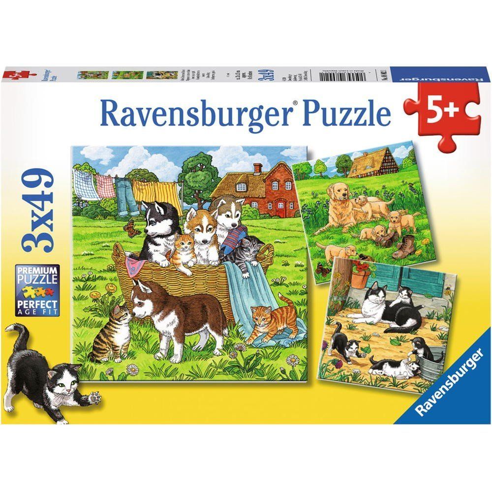 Puzzle 49 pièces 3 Puzzles - Chats et Chiens