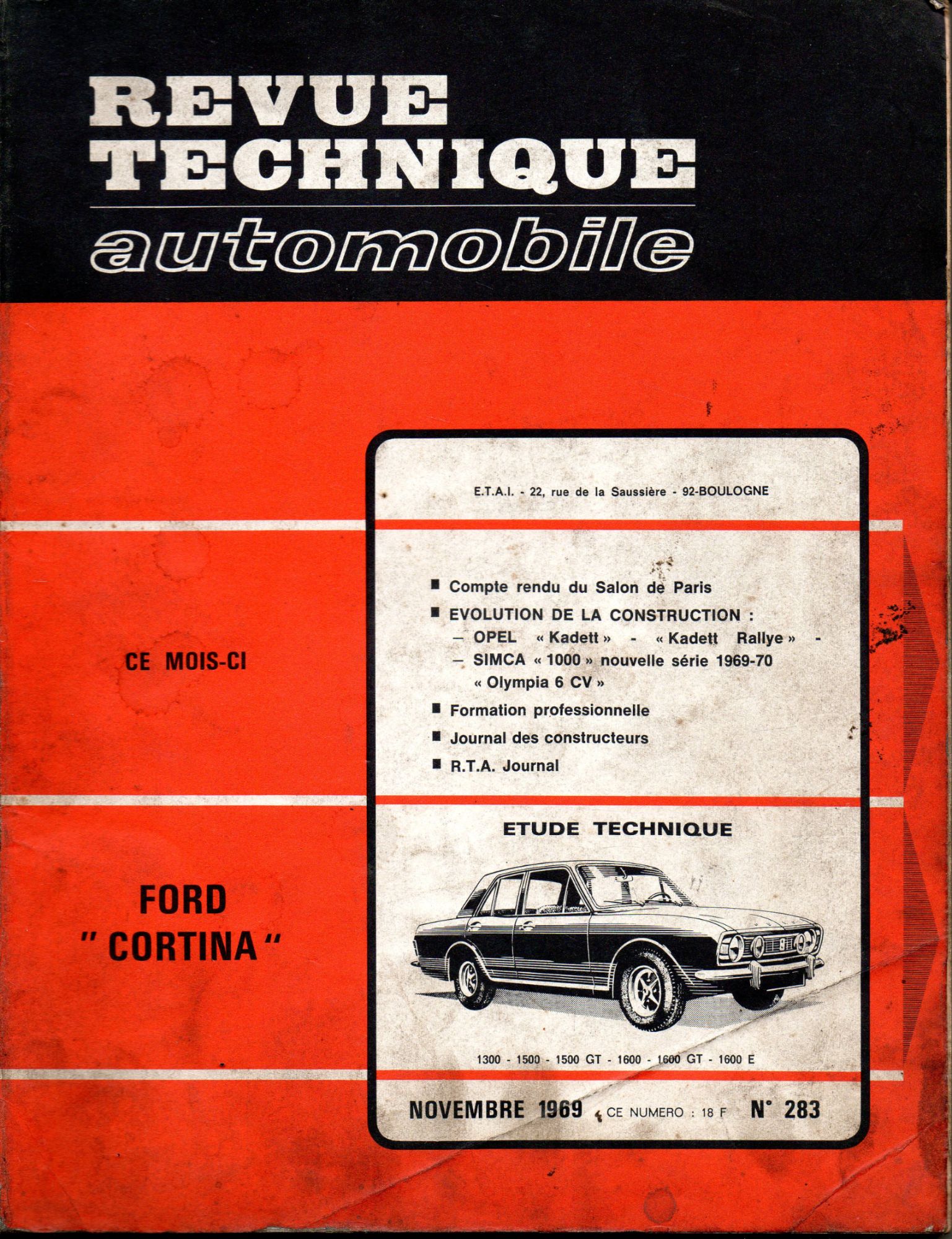 REVUE TECHNIQUE AUTOMOBILE N° 283 FORD CORTINA