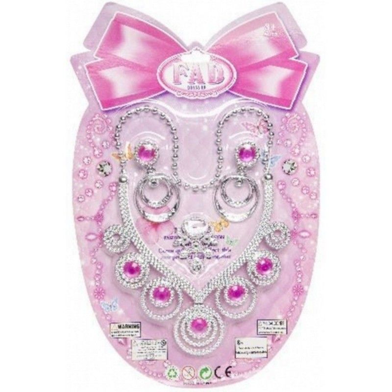 SET BIJOUX 3 PCS COLLIER BAGUE BOUCLE D OREILLE STRASS JOUET