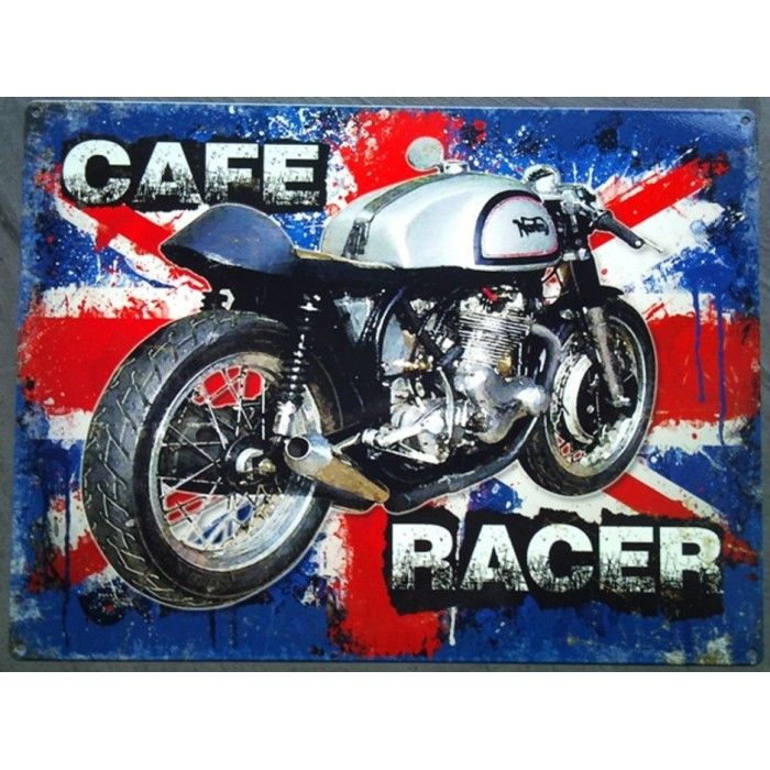 plaque norton café racer sur fond de drapeau anglais tole