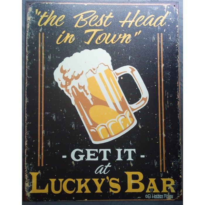 plaque lucky s beer chope de blonde tole pub deco bar diner