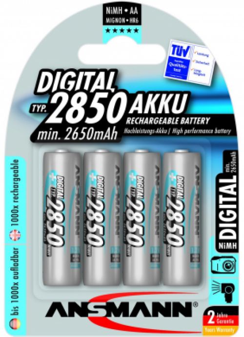 4 piles rechargeables accu ANSMANN AA LR6 1.2V 2850mAH