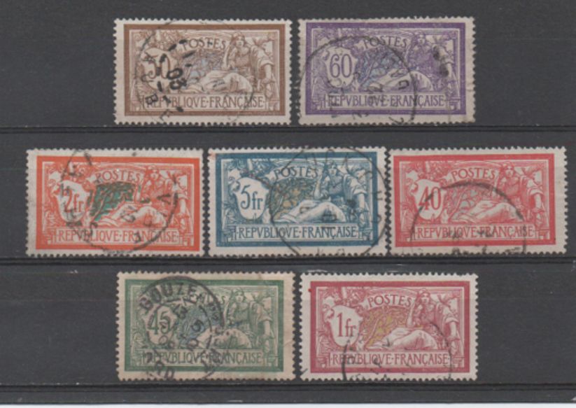 FRANCE 1900: Lot de 7 timbres du type Merson,N° 119;120,121,123,143,144,145.