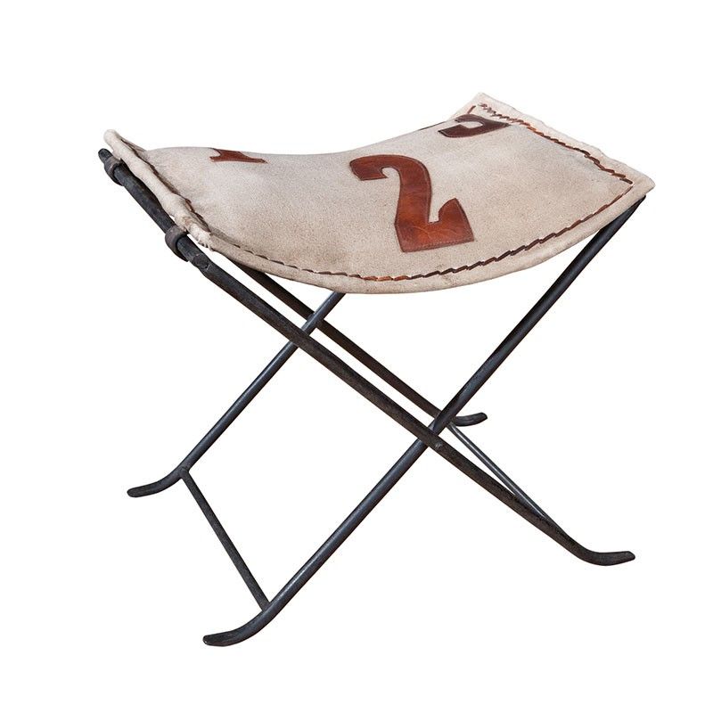 Paris Prix - Tabouret Pliant Vintage Cuir "samus" 47cm Blanc