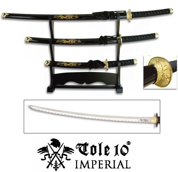 Lot 3 katanas dragon + socle déco - katana japonais