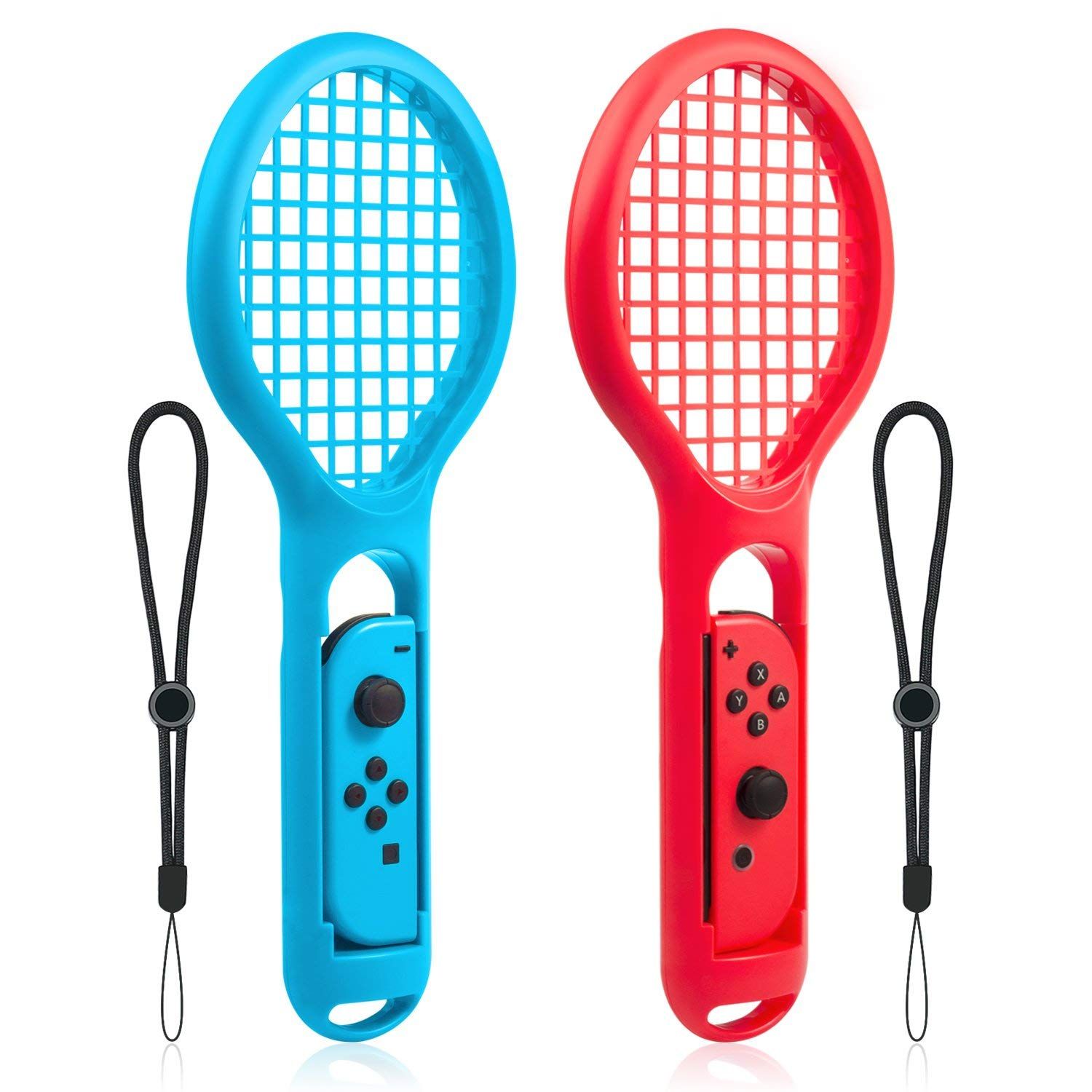 Raquette de Tennis pour Nintendo Switch - 1 paire Manettes Joy-Con pour Jeux Switch - Bleu + rouge