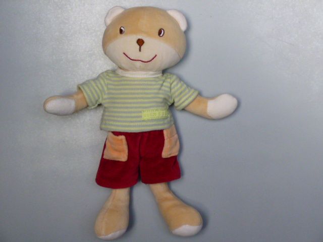 DOUDOU OURS PULL RAYE PANTALON ROUGE SUCRE D'ORGE