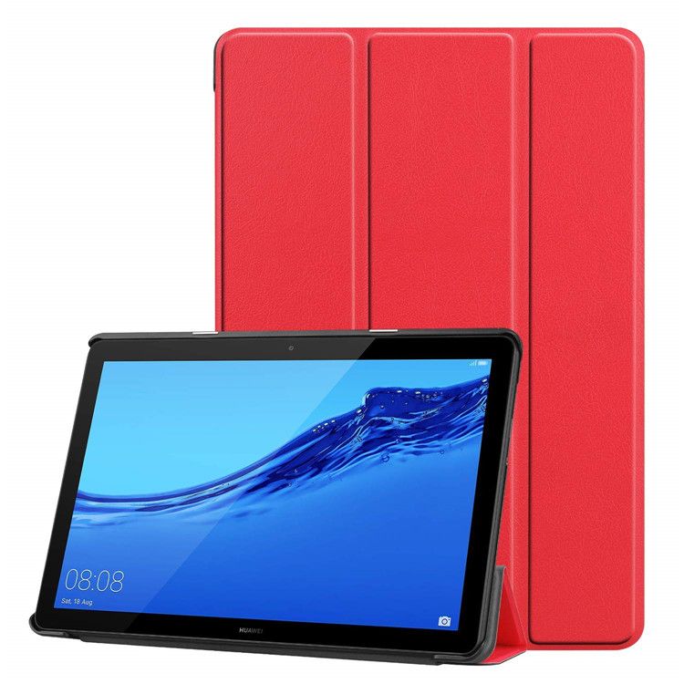 Coque de Protection Multi Angles Folio Stand Housse étui Case Cover avec Pocket pour Tablette Huawei T5 10 10.1 Pouce 2018, Rouge