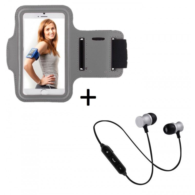 Pack Sport pour NOKIA 3.1 Smartphone (Ecouteurs Bluetooth Metal + Brassard) Courir T6 - ARGENT