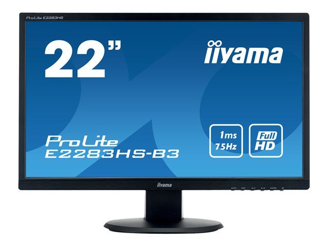 iiyama ProLite E2283HS-B3 - Écran LED - 22" (21.5" visualisable) - 1920 x 1080 Full HD (1080p) @ 60 Hz - TN - 250 cd/m² - 1000:1 - 1 ms - HDMI, VGA, DisplayPort - haut-parleurs - noir