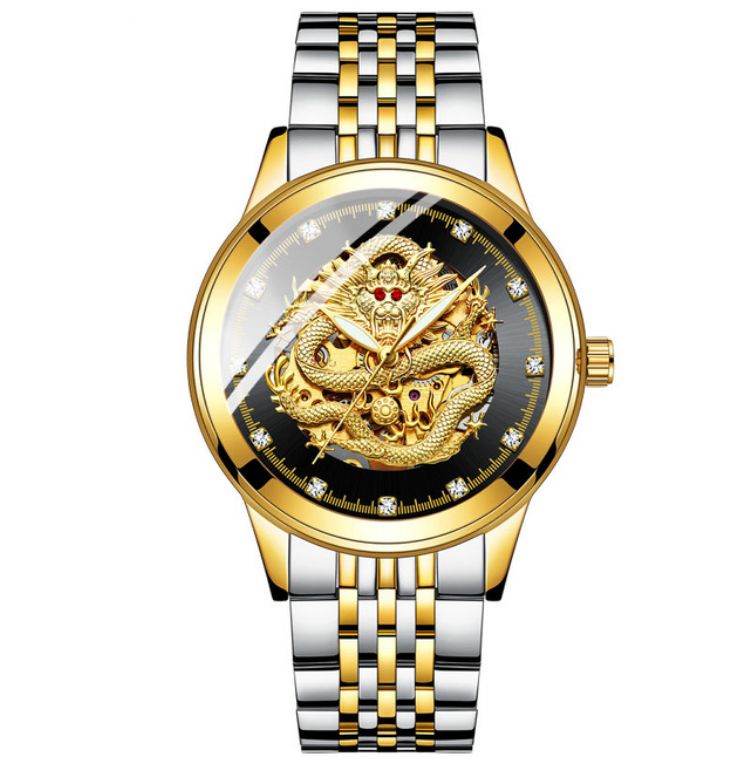 Montre Homme Masculine Automatique Mécanique Cadran Dragon Acier Bande Étanche
