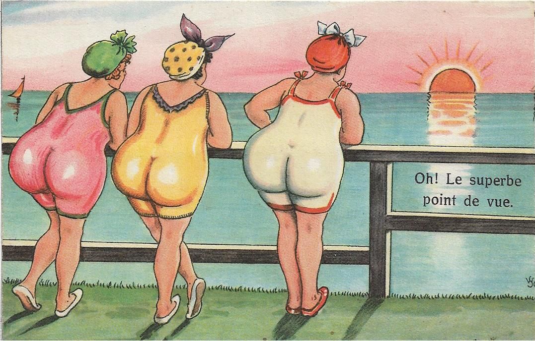 trois baigneuse bien en chair face à la mer- oh ! le superbe point de vue - 1920