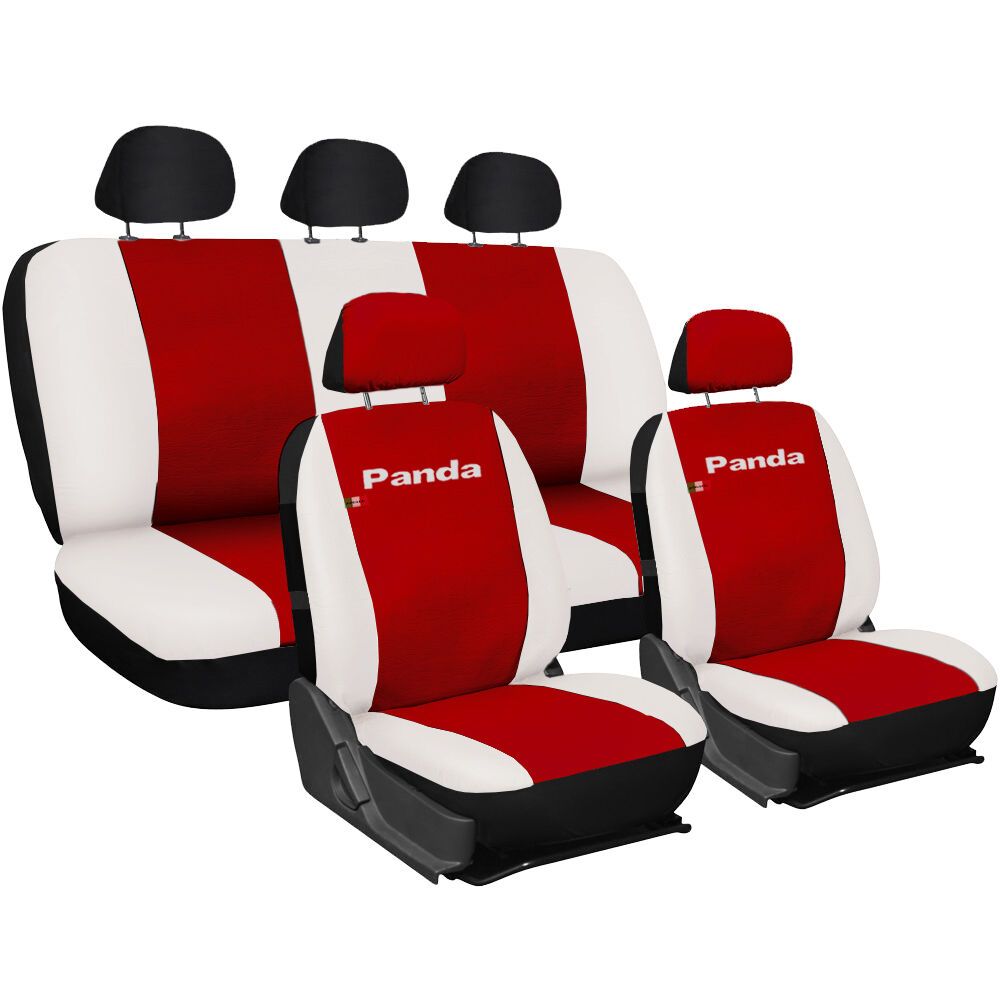 Housses Pour Sièges Arrière Entièrement En Cuir Avec L'arrière Complet Pour Fiat Panda rouge-blanc
