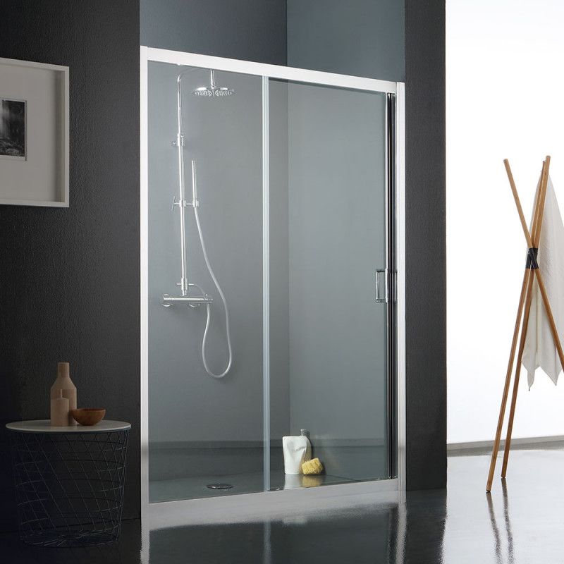 PORTE EN NICHE COULISSANTE POUR DOUCHE 140 CM EN VERRE TRANSPARENT