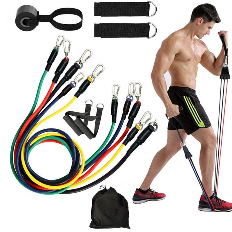 Bande de Sport Elastique Musculation Set de 5 Niveaux avec Lien Renforcé/Poignées en Mousse/Ancrage de Porte