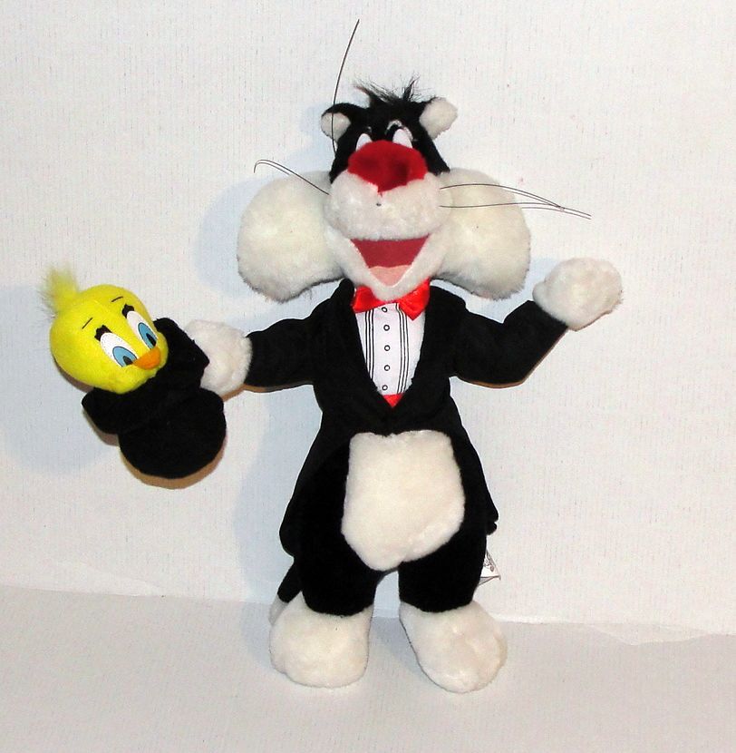 Peluche Titi Et Sylvestre magicien looney tunes doudou gros minet et titi dans son chapeau