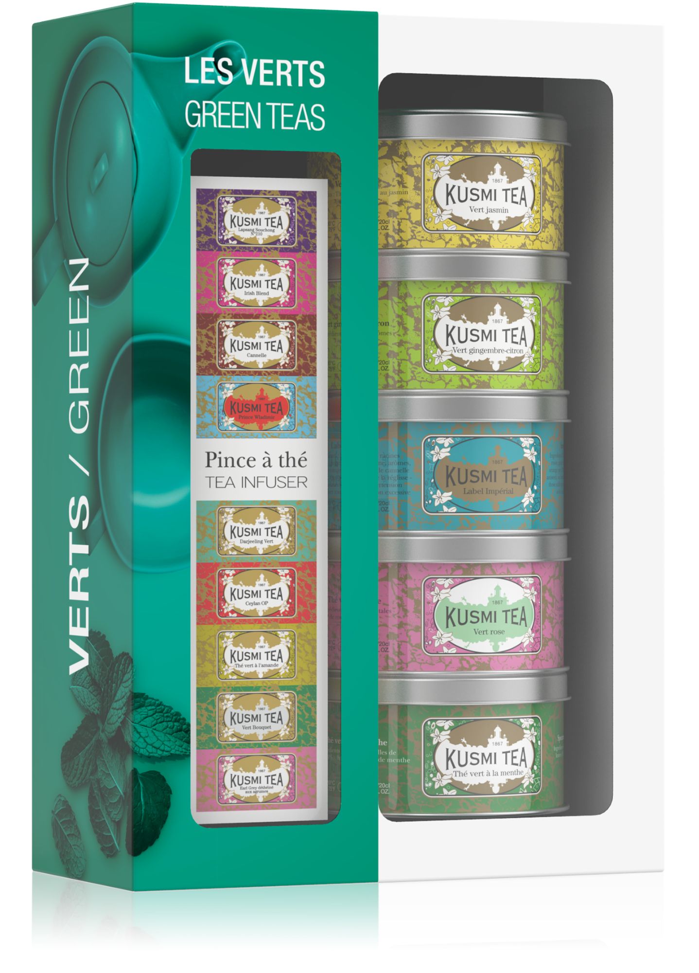 Kusmi Tea - Coffret Les Verts avec une pince à thé (Thé vert) - Coffret cadeau