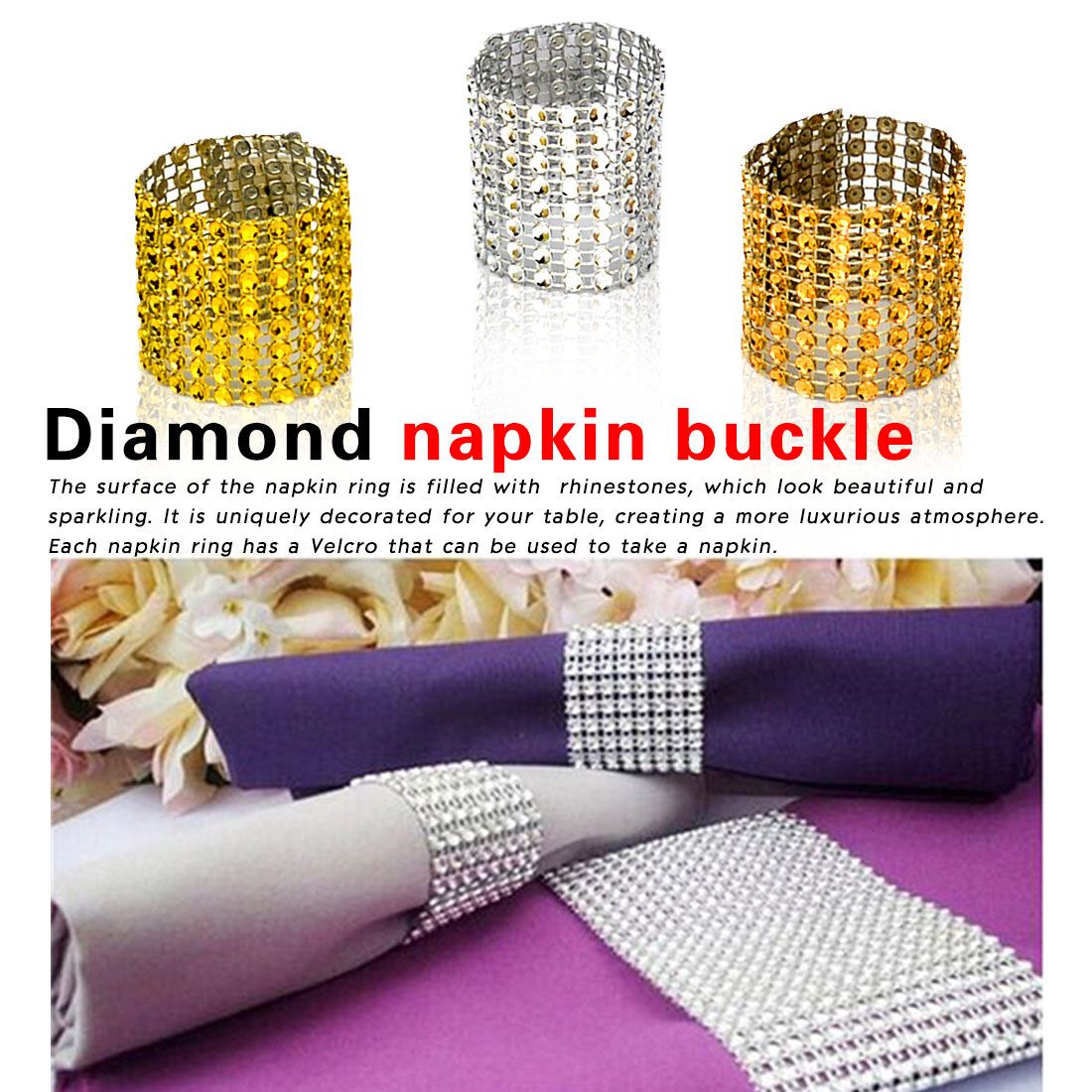 PF 10 pièces Serviette Anneaux pour Mariage Diamant porte-serviettes Coupe Fleur Ornement Fête Banquet Accessoires Décoration De Table