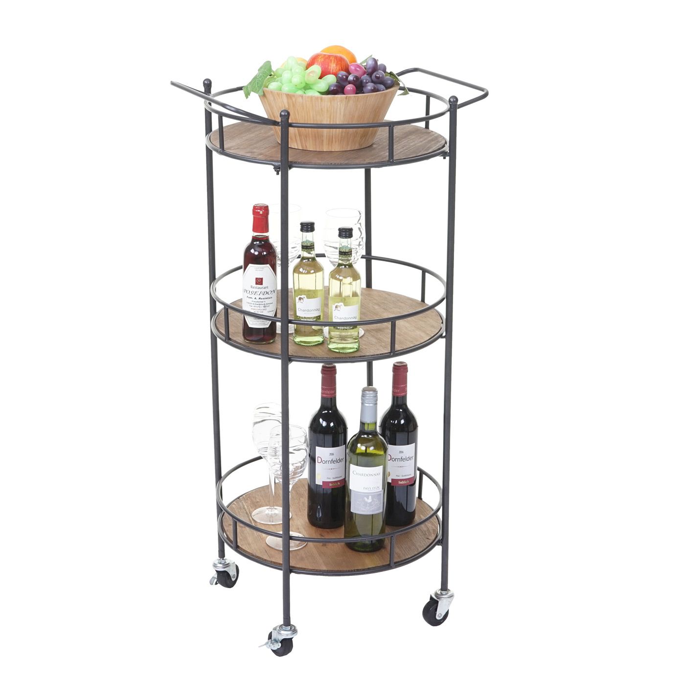 Desserte HWC-A43, chariot, table roulante, sapin, bois massif, vintage 100x50x43cm