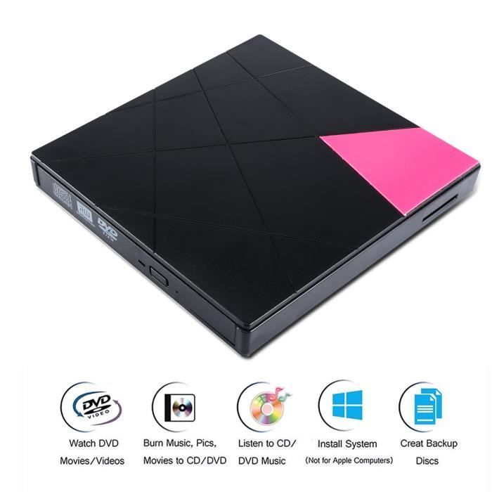 Lecteur DVD Portable USB 3.0 de BD/CD/DVD avec fiche de type C pour Mac, Windows 10, ordinateur portable