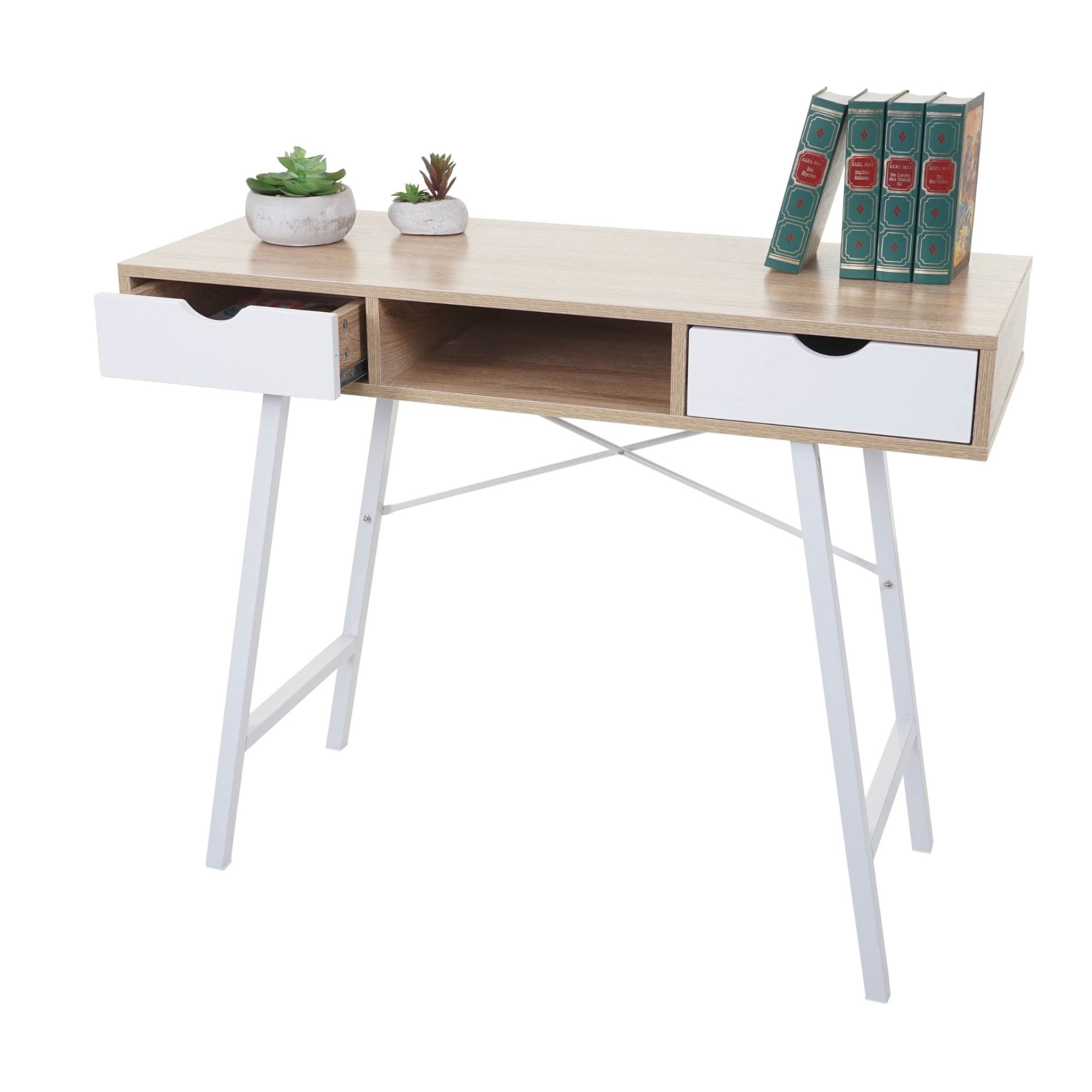 Console HWC-E92, table de desserte/d'appoint, structure 3D, 100x40cm brun naturel, blanc