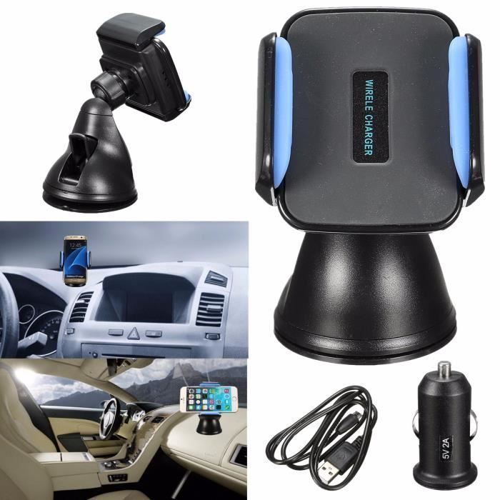 Qi Sans Fils Chargeur Voiture Emetteur 360° Rotation Support à Samsung Iphone