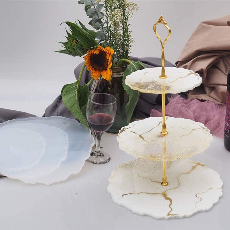 3 couches Fruits plateaux plats résine coulée Silicone moule gâteau support Agate bricolage décoration HKS99