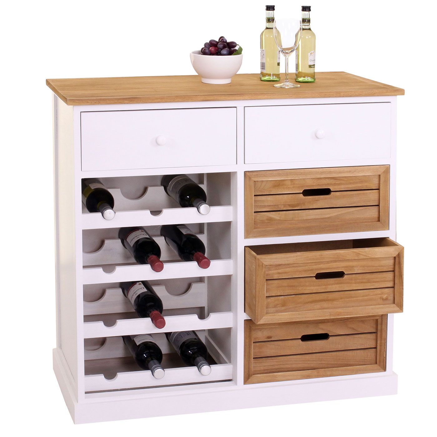Étagère à vin HWC-B96, commode / meuble pour 12 bouteilles avec tiroirs, style campagne 86x87x37cm