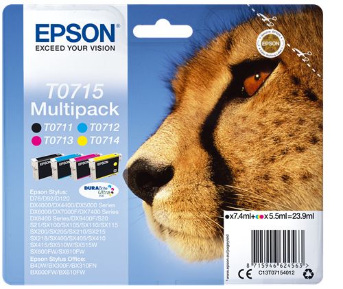 Epson T0715 Multipack - Pack 4 cartouches Noir T0711, Cyan T0712, Magenta T0713, Jaune T0714 - originales