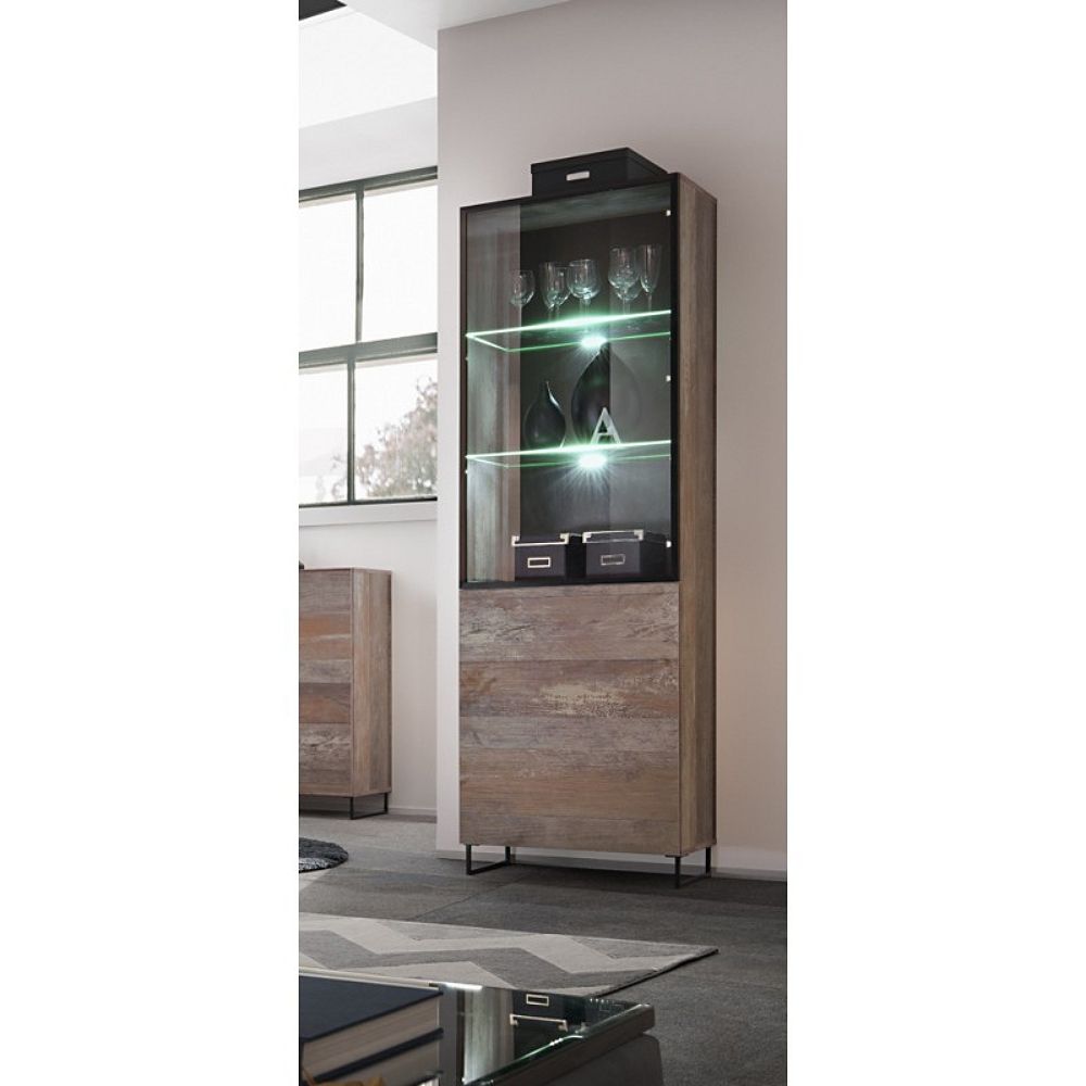 Vitrine petit modèle KAN + LED. Meuble déco type industriel, design pour votre salon.