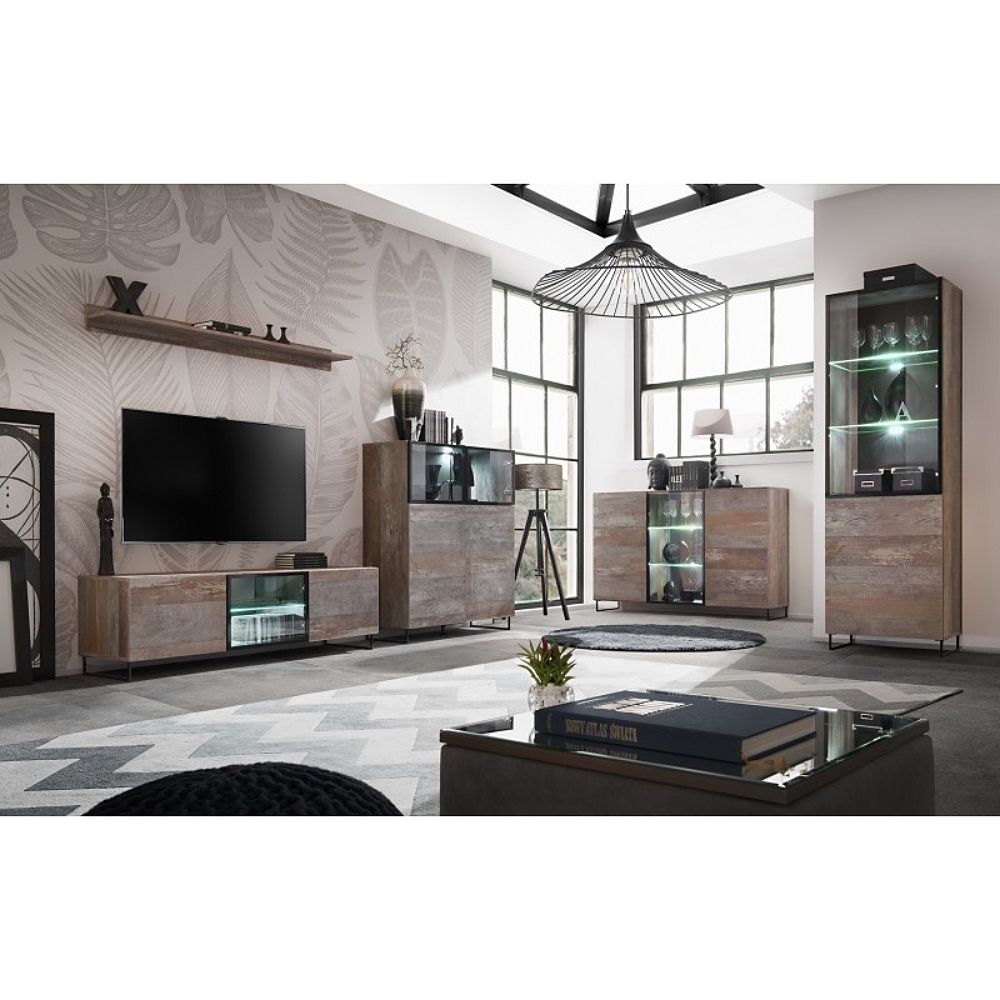 VITRINE basse KAN + LED. Meuble déco type industriel, design pour votre salon.