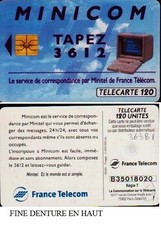 F363B 989 V1 MINICOM TELECARTE 120 u DENTS en HAUT AVEC le 2eme MORENO 1993/05