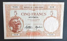 Nouvelle-Calédonie billet 5 Francs Walhain 1926 Banque de l'Indochine !