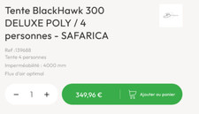 tente de camping marque Blackhawk 300, 4 places, etat neuf. servi 2 fois 10 jour