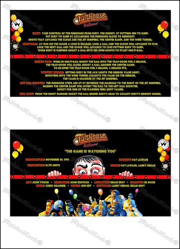 Williams funhouse 1990 cartes - williams,