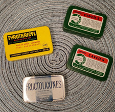 Lot de 4 boites en métal publicitaire pour médicaments et pastilles. collections