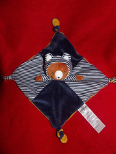 Doudou Plat Carré GEMO Ours Marron Bleu Jaune Rayé