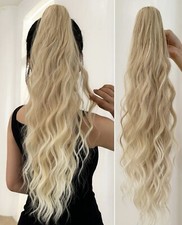 Extension Synthétique Postiche Blond Doré Or Femme Queue De Cheval Ondulé Pince