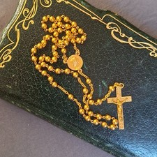 Ancien Petit Chapelet En Métal Doré Avec Son Etui En Cuir
