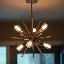 Lustre Sputnik À 6 Bras En Laiton Design Du Milieu Du Siècle Décor D'Intérieur